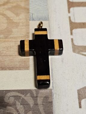 Vintage Gold Tone Wooden Cross Pendant